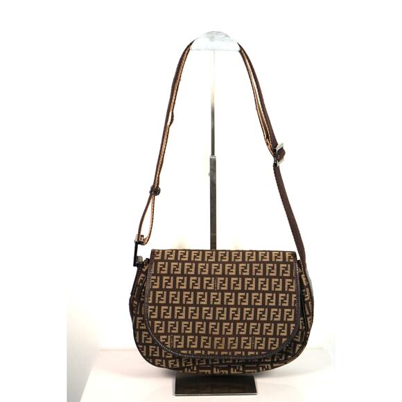 Fendi Tobacco Zucca Canvas Adjustable Strap Crossbody Bag Brown FREE COA - Picture 1 of 11